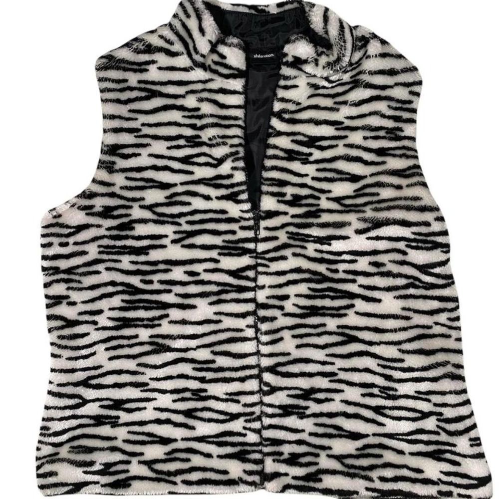 Medium / Large Faux‎ Fur Zebra Print Vest – Y2K Animal Print Layering Statement